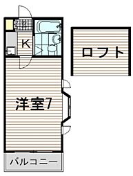 サウサリート西ヶ原 2階1Kの間取り
