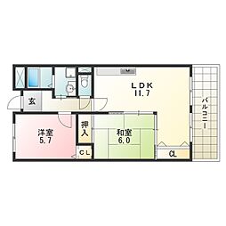 メルベーユ出戸 2LDKの間取図画像