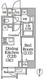 ボアビスタ上野御徒町 12階1DKの間取り
