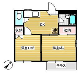 ユーアイハイム富士見C 2DKの間取図画像