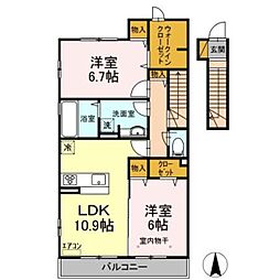 グランドゥールB棟 2LDKの間取図画像