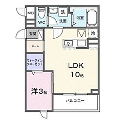 ヒカルサ川越霞ヶ関 1LDKの間取図画像