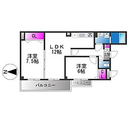 ウィステリアコート平野本町 2LDKの間取図画像