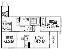 シャーメゾン クレスティーク 2LDKの間取図画像