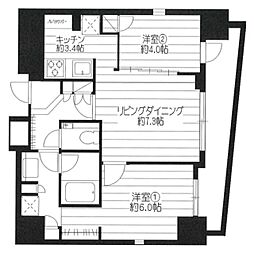 サンイング飯田橋 9階2LDKの間取り