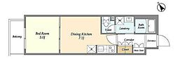 KXDレジデンス西調布 1DKの間取図画像