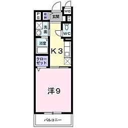 アリスト大和高田 1Kの間取図画像