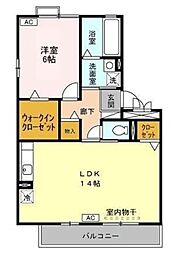 ロジュマン マエバラＥ 2階1LDKの間取り