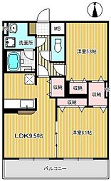 Pamir大成 2DKの間取図画像
