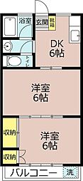 奈良渕ハイツ 2DKの間取図画像
