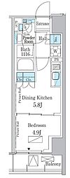 パークアクシス新宿百人町 1DKの間取図画像