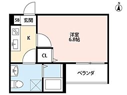 エシエル 1Kの間取図画像