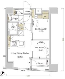 アーバネックス日本橋水天宮 9階2LDKの間取り