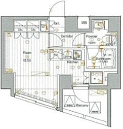 プレミアムキューブG四谷左門町 ワンルームの間取図画像