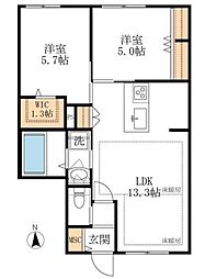 Adonis A棟 1階2LDKの間取り