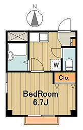 京王相模原線 京王堀之内駅 徒歩5分の賃貸マンション 2階1Kの間取り