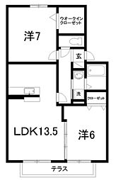 セジュールウイルモア 2LDKの間取図画像