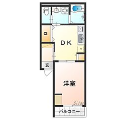 Bellevue生野西 1DKの間取図画像