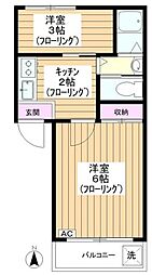 三田常盤台第4コーポ 2Kの間取図画像