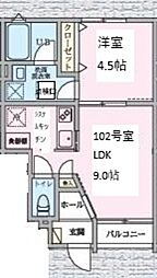 エクセルピア萩中 1LDKの間取図画像
