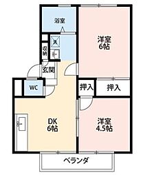 パークハイツ横尾B棟 2DKの間取図画像