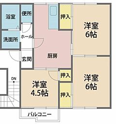 ポルシェ上矢部B棟 3DKの間取図画像