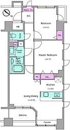 レジディアタワー上池袋 タワー棟 4階2LDKの間取り