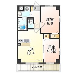 ロンド・エーデルワイス 2LDKの間取図画像