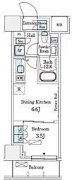 パークアクシス横浜伊勢佐木町通り 1DKの間取図画像