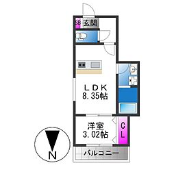 Well-being巽西 1LDKの間取図画像