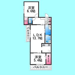 ファイブヒルズ欅参番館 2LDKの間取図画像