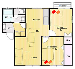 サン・ルミエール 1階2LDKの間取り