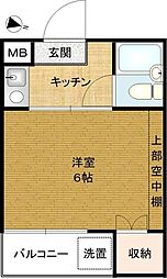 フラット上板橋 2階1Kの間取り