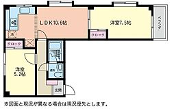 クレストコート 2LDKの間取図画像