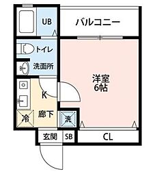コムネット東府中 1階1Kの間取り