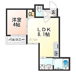 京都市山科区大宅五反畑町アパート 1LDKの間取図画像