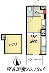 アクイラウラヤスウノ ワンルームの間取図画像