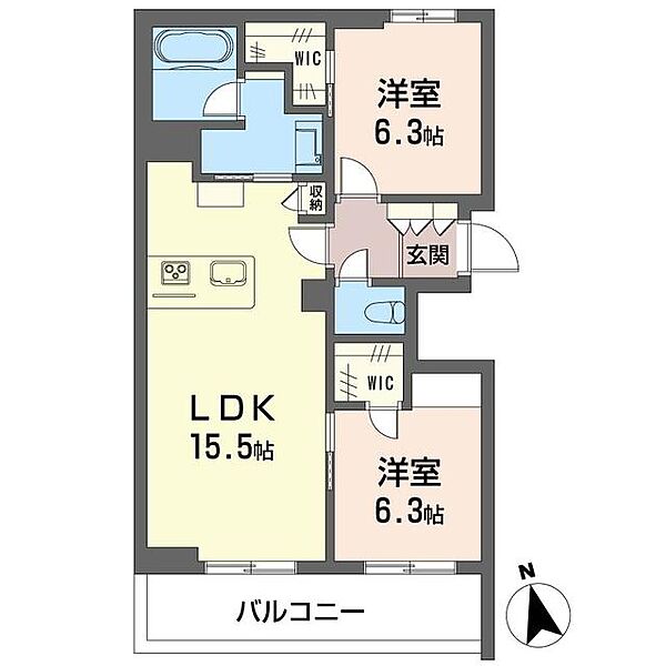 トラストメゾン本郷町 00302｜栃木県小山市本郷町２丁目(賃貸マンション2LDK・3階・64.86㎡)の写真 その2