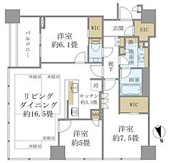 白金ザ・スカイ東棟 3LDKの間取図画像
