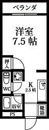 アビーロードA 1Kの間取図画像