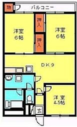 川口青木住宅 3DKの間取図画像