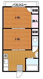おかハイツ 2DKの間取図画像