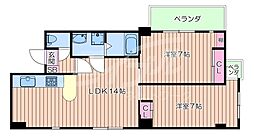 ヒルズ扇町 2LDKの間取図画像