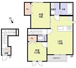 グランプレイス越谷 2LDKの間取図画像