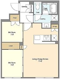 ガーデンレジデンス恵比寿 3階2LDKの間取り