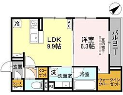 越谷市中町アパート 1LDKの間取図画像