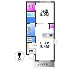 シェリールヒラノ 1LDKの間取図画像