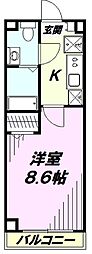 ヒルズ東町 1Kの間取図画像