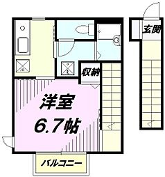 JR中央線 八王子駅 徒歩20分の賃貸アパート 2階1Kの間取り