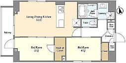 グランカーサ上野 3階2LDKの間取り